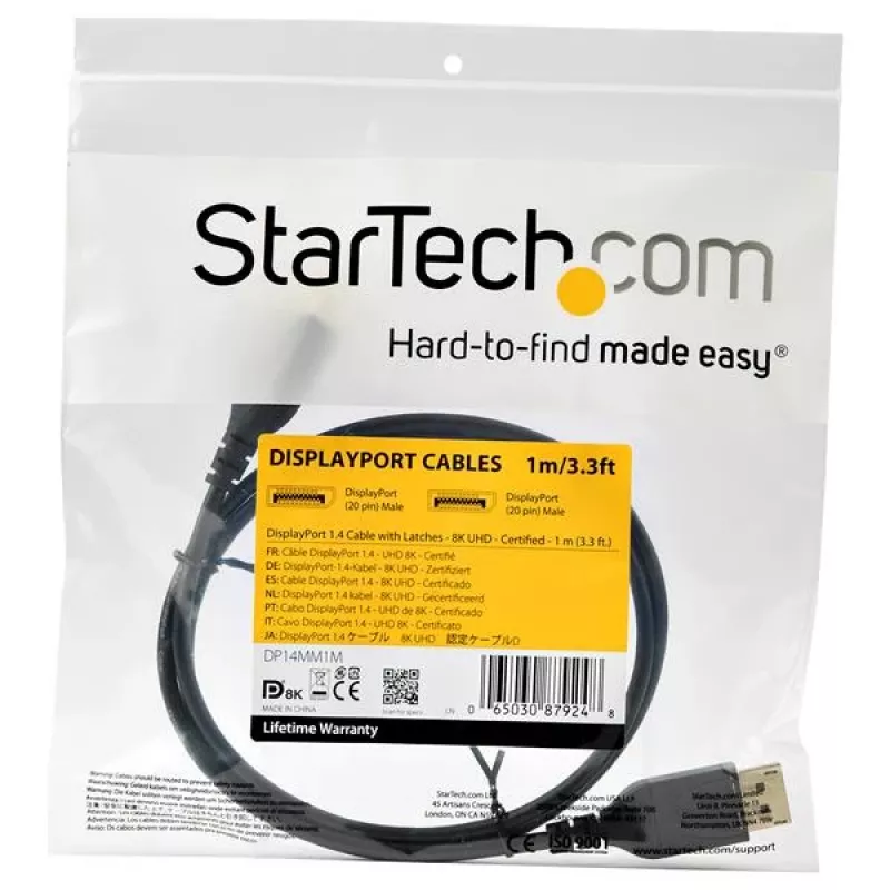 StarTech.com 1 m VESA sertifikuotas DisplayPort 1.4 laidas – 8K 60Hz HBR3 HDR – 3 pėdų itin UHD DisplayPort į DisplayPort monitoriaus laidas – Ultra HD 4K 120Hz DP 1.4 plonas vaizdo laidas M/M DP jungtis