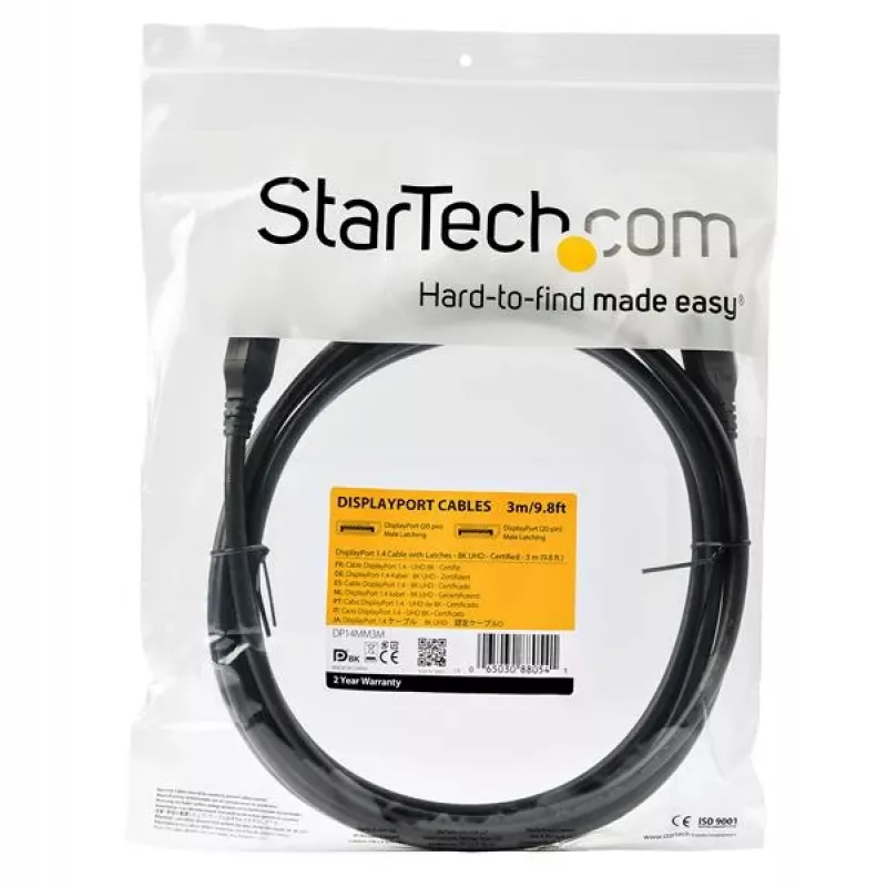 StarTech.com 3 m VESA sertifikuotas DisplayPort 1.4 laidas, 8K 60 Hz HBR3 HDR, UHD DisplayPort į DisplayPort monitoriaus laidas, Ultra HD 4K 120 Hz DP 1.4 vaizdo laidas, kištukas-kištukas DP jungtis