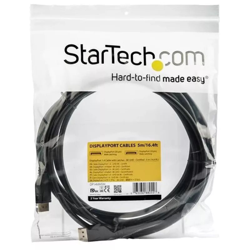 StarTech.com 16ft (5m) VESA Certified DisplayPort 1.4 kabelis, 8K 60Hz HBR3 HDR, UHD DisplayPort to DisplayPort Monitor Cord, Ultra HD 4K 120Hz DP 1.4 Video kabelis M/M DP Connector