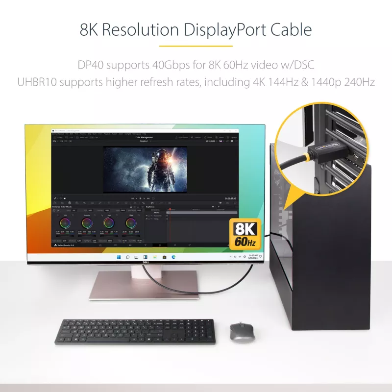 StarTech.com 2m DisplayPort 2.1 kabelis, VESA sertifikuotas DP40 DisplayPort kabelis su UHBR10/HDR/HDCP 2.2, 8K 60Hz/4K 144Hz su DSC 1.2a, 40Gbps, DP 2.1 kabelis, UHD monitoriaus laidas, M/M