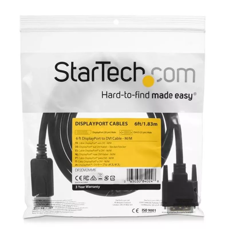 StarTech.com 1,8 m DisplayPort į DVI kabelis, DisplayPort į DVI adapterio laidas, pasyvus DP į DVI-D vaizdo keitiklis, 1080p – DP2DVIMM6 pakaitalas