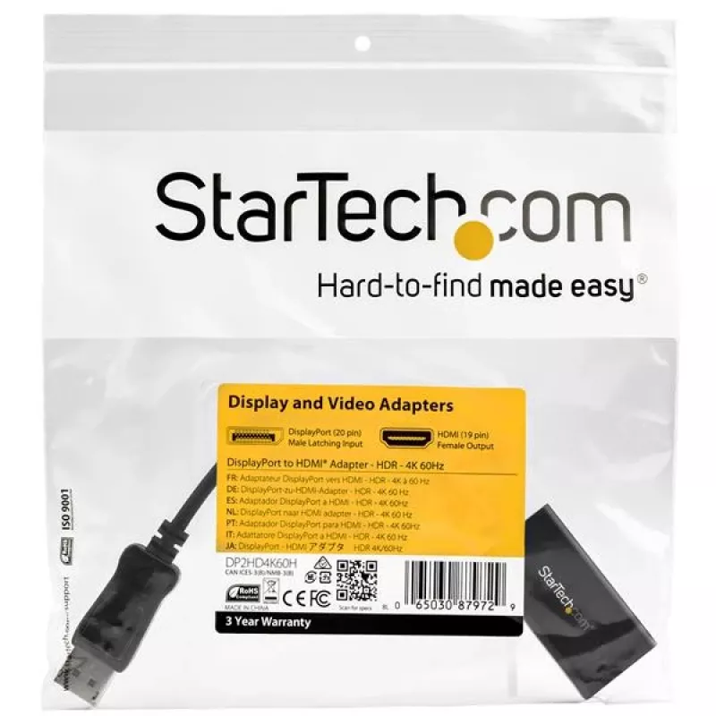 StarTech.com DisplayPort į HDMI adapteris - 4K 60Hz HDR10 aktyvus DisplayPort 1.4 į HDMI 2.0b vaizdo keitiklis - 4K DP į HDMI adapterio laidas monitoriui / ekranui / televizoriui - užsifiksuojanti DP jungtis