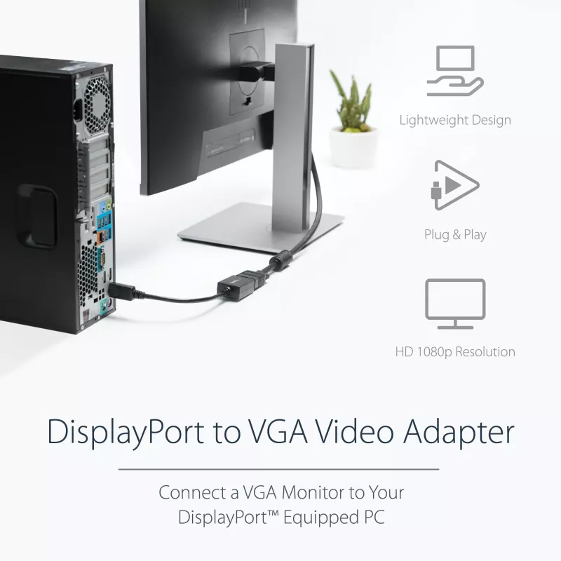 StarTech.com DisplayPort į VGA adapteris – aktyvus DP į VGA keitiklis – 1080p vaizdo įrašas – sertifikuota DisplayPort – DP/DP++ šaltinis į VGA monitoriaus kabelio adapterio dongle – užfiksuojanti DP jungtis