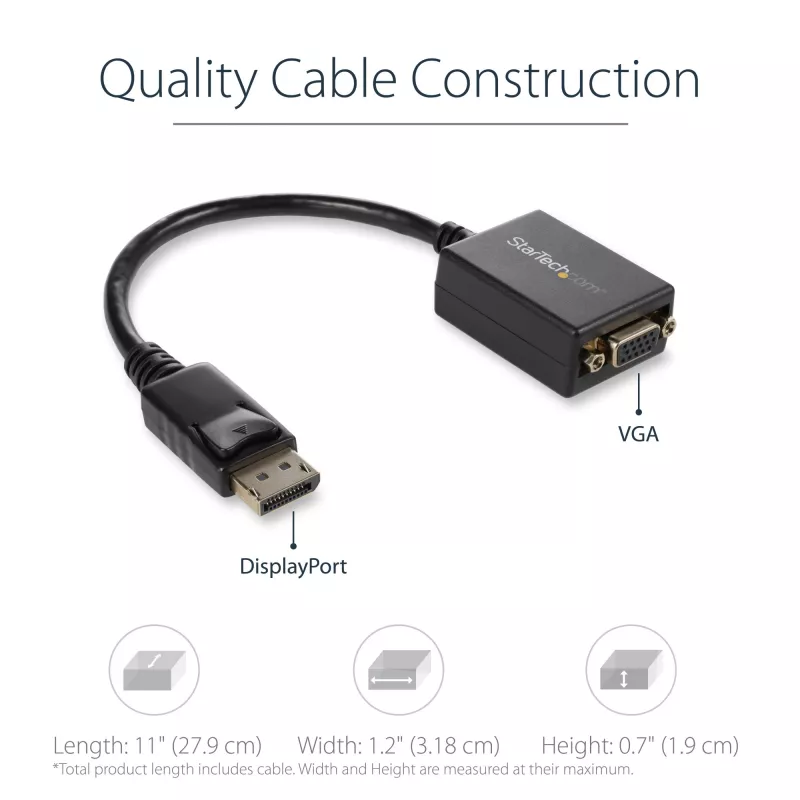 StarTech.com DisplayPort į VGA adapteris – aktyvus DP į VGA keitiklis – 1080p vaizdo įrašas – sertifikuota DisplayPort – DP/DP++ šaltinis į VGA monitoriaus kabelio adapterio dongle – užfiksuojanti DP jungtis
