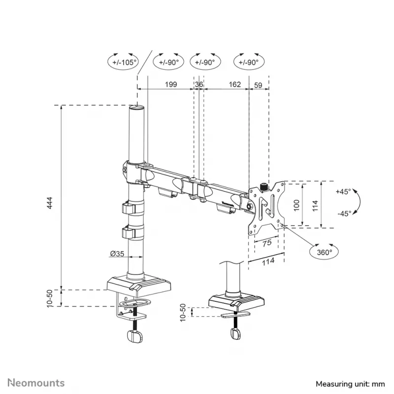 Neomounts DS60-600BL1 monitoriaus laikiklis 10-32 colių - Greitai tvirtinamas - 180°-stabdys