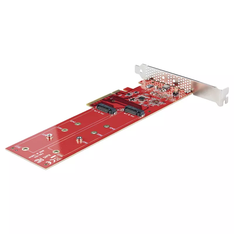 StarTech.com Dviejų M.2 PCIe SSD adapterio plokštė, PCIe x8 / x16 į dvi NVMe arba AHCI M.2 SSD, PCI Express 4.0, 7.8 GBps vienam diskui, reikalinga bifurkacija – suderinama su Windows/Linux