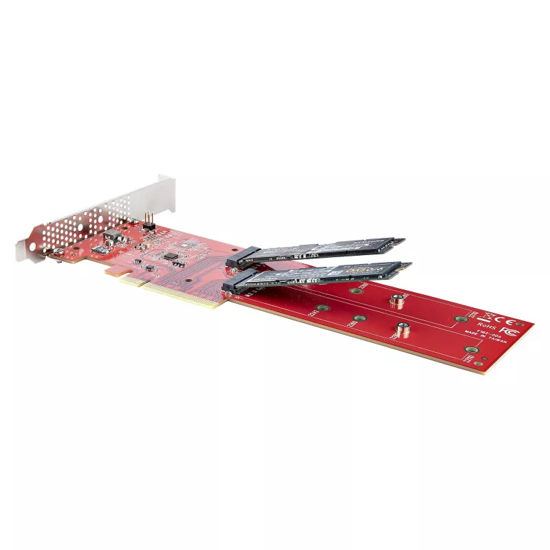 StarTech.com Dviejų M.2 PCIe SSD adapterio plokštė, PCIe x8 / x16 į dvi NVMe arba AHCI M.2 SSD, PCI Express 4.0, 7.8 GBps vienam diskui, reikalinga bifurkacija – suderinama su Windows/Linux
