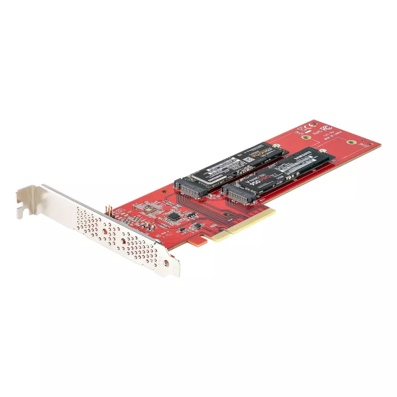 StarTech.com Dviejų M.2 PCIe SSD adapterio plokštė, PCIe x8 / x16 į dvi NVMe arba AHCI M.2 SSD, PCI Express 4.0, 7.8 GBps vienam diskui, reikalinga bifurkacija – suderinama su Windows/Linux