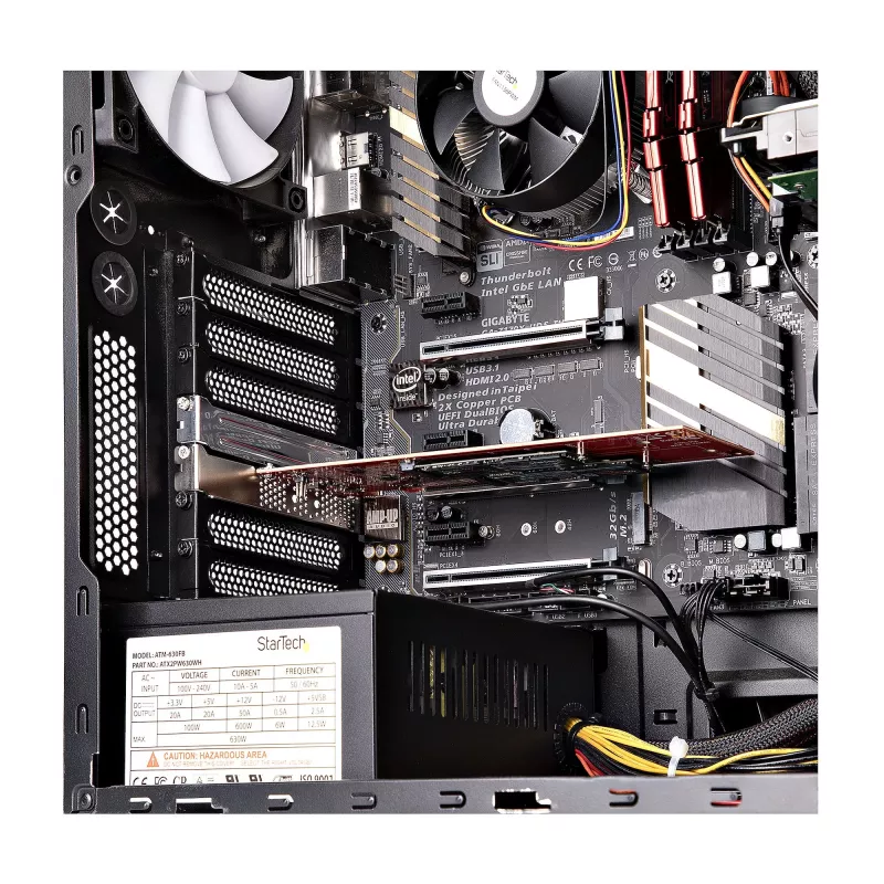 StarTech.com Dviejų M.2 PCIe SSD adapterio plokštė, PCIe x8 / x16 į dvi NVMe arba AHCI M.2 SSD, PCI Express 4.0, 7.8 GBps vienam diskui, reikalinga bifurkacija – suderinama su Windows/Linux