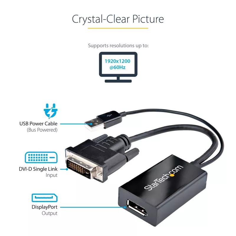 StarTech.com DVI į DisplayPort adapteris - USB maitinimas - 1920 x 1200 - DVI į DisplayPort keitiklis - Vaizdo adapteris - DVI-D į DP