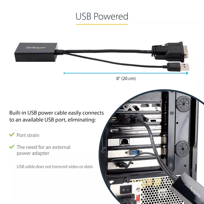 StarTech.com DVI į DisplayPort adapteris - USB maitinimas - 1920 x 1200 - DVI į DisplayPort keitiklis - Vaizdo adapteris - DVI-D į DP