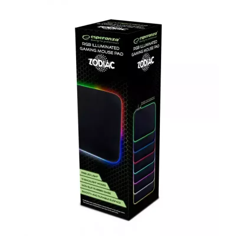 Žaidimų pelės kilimėlis ESPERANZA EGP105 — 350×250 mm, juodas, maitinamas per USB, neslystanti bazė