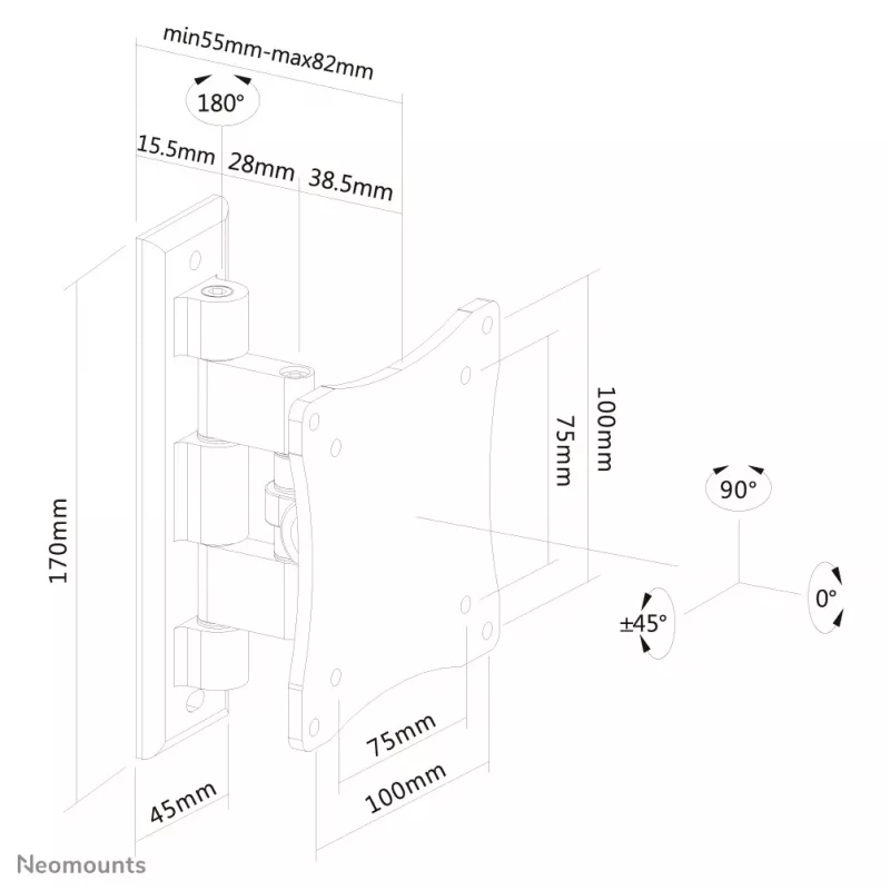 Neomounts FPMA-W810Juoda Monitor/TV laikiklis sienai 10-27 coliai - pilnas judėjimas