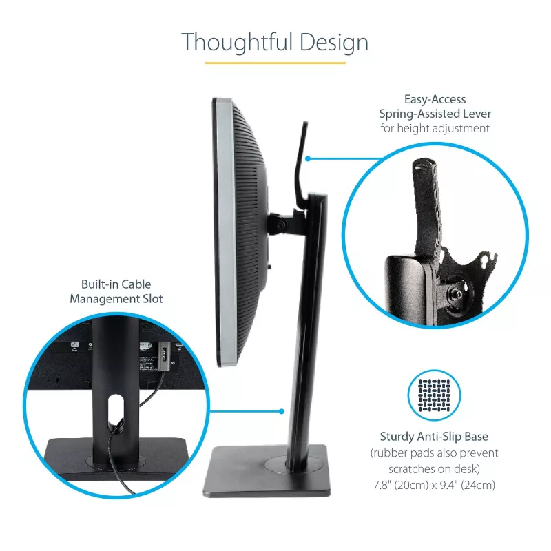 StarTech.com Laisvai Stovintis Viengubas Monitoriaus Laikiklis – Reguliuojamo Aukščio Monitoriaus Stovas – VESA Montuojamiems Ekranams iki 32 colių (15 svarų/7 kg) – Ergonomiškas Monitoriaus Stovas Staliniam Kompiuteriui – Pakreipimas/Pasukimas/Rotacija