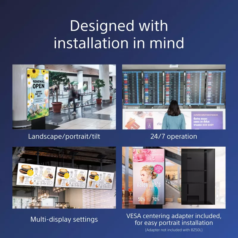 Sony FW-55BZ40L Signage Display Skaitmeninės reklamos plokščiasis ekranas 139,7 cm (55 colių) LCD Wi-Fi 700 cd/m² 4K Ultra HD Juodas Android 24/7