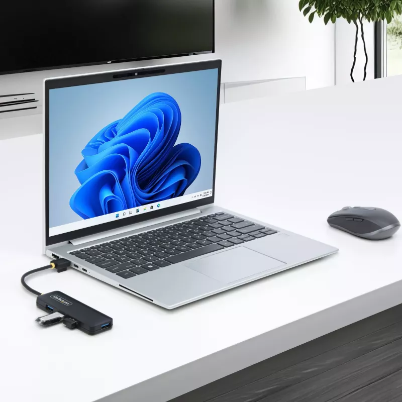 StarTech.com 4 prievadų USB-A šakotuvas, 5 Gbps, maitinamas per magistralę, mažas kelioninis mini USB šakotuvas, kelių prievadų USB 3.0 skirstytuvas, nešiojamasis USB šakotuvas, apsauga nuo viršsrovių (OCP)