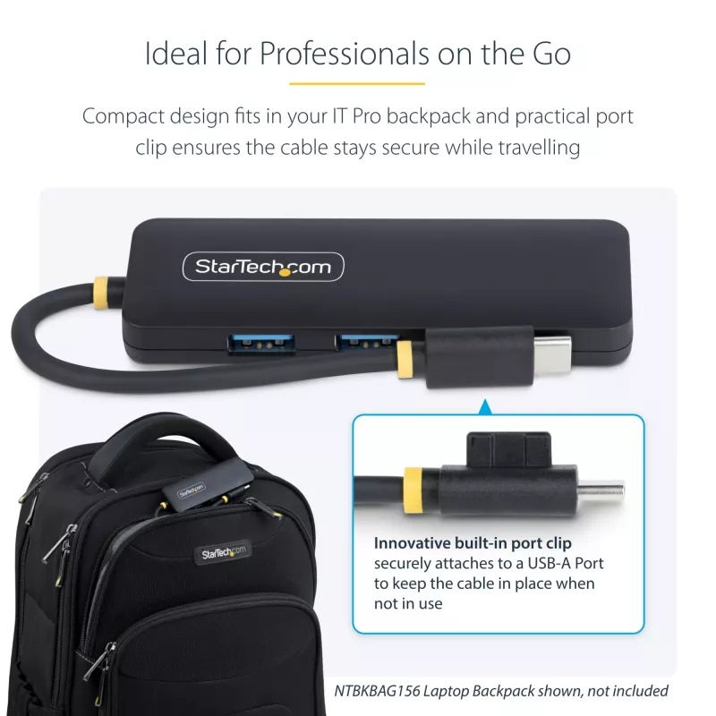 “StarTech.com” 4 prievadų USB-C šakotuvas, 5 Gb/s, USB-C į 4x USB-A, magistralės maitinamas, mažas kelioninis mini šakotuvas, kelių prievadų USB 3.0 skirstytuvas, nešiojamasis šakotuvas, apsauga nuo viršsrovių