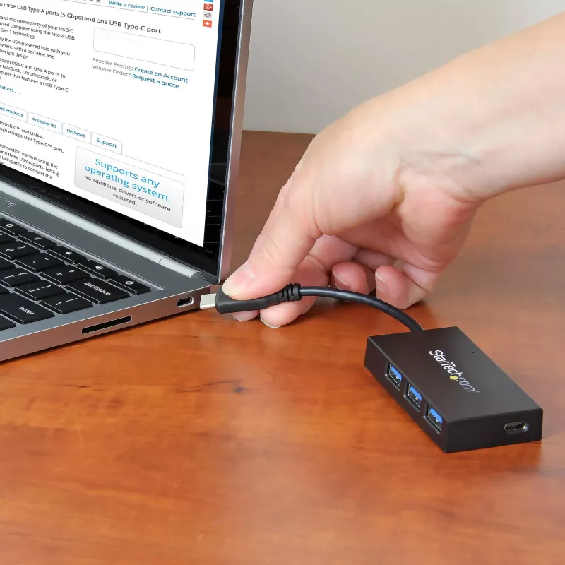 StarTech.com 4 prievadų USB-C šakotuvas - USB-C į 1x USB-C ir 3x USB-A - USB 3.0 šakotuvas~4 prievadų USB-C šakotuvas - USB-C į 1x USB-C ir 3x USB-A - USB 3.0 šakotuvas - 5 Gbps