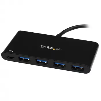 StarTech.com 4 prievadų USB-C šakotuvas su 4 USB Type-A prievadais (USB 3.0 SuperSpeed 5 Gbps) – 60 W maitinimo perdavimo įkrovimas – USB 3.1 Gen 1/USB 3.2 Gen 1 nešiojamojo kompiuterio šakotuvo adapteris – MacBook, Dell