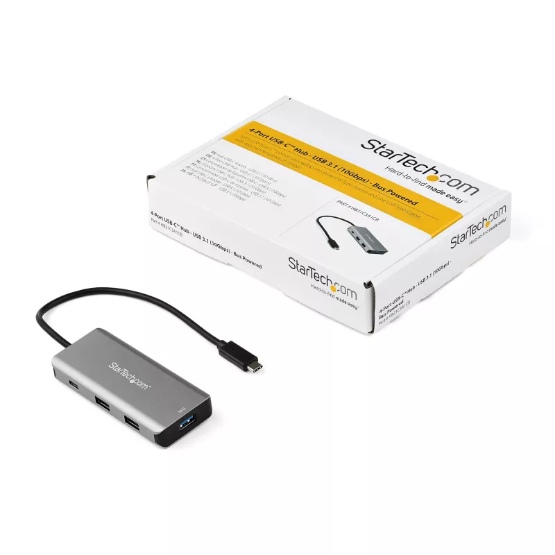 StarTech.com 4 prievadų USB C šakotuvas su 3x USB A ir 1x USB C - SuperSpeed 10Gbps USB Type-C 3.1/3.2 Gen 2 šakotuvas - maitinamas per USB magistralę - kompaktiškas USB-C į USB adapterio šakotuvas - nešiojamasis / nešiojamojo kompiuterio šakotuvas - aliuminis