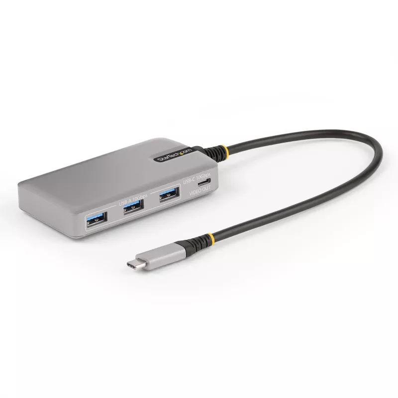 StarTech.com 4 prievadų USB-C šakotuvas su USB-C DP alt. režimo vaizdo išvestimi 4K 60Hz - 3x USB-A, 1x USB Type-C, 100W maitinimo tiekimas, USB 3.2 10Gbps, 30 cm laidas, nešiojamas USB šakotuvas