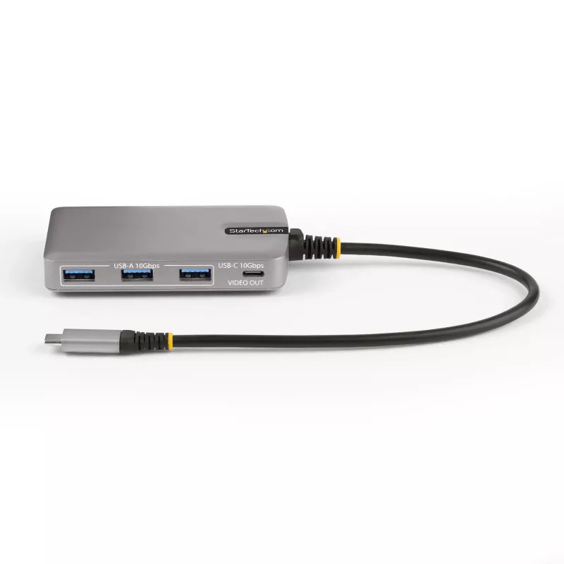 StarTech.com 4 prievadų USB-C šakotuvas su USB-C DP alt. režimo vaizdo išvestimi 4K 60Hz - 3x USB-A, 1x USB Type-C, 100W maitinimo tiekimas, USB 3.2 10Gbps, 30 cm laidas, nešiojamas USB šakotuvas