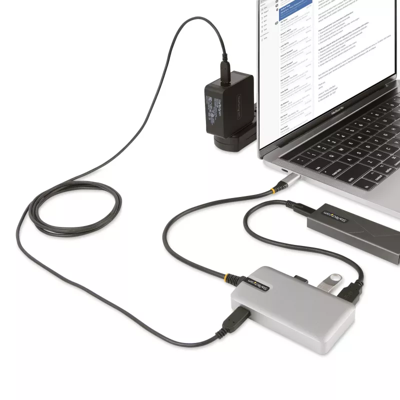 StarTech.com 4 prievadų USB-C šakotuvas su USB-C DP alt. režimo vaizdo išvestimi 4K 60Hz - 3x USB-A, 1x USB Type-C, 100W maitinimo tiekimas, USB 3.2 10Gbps, 30 cm laidas, nešiojamas USB šakotuvas
