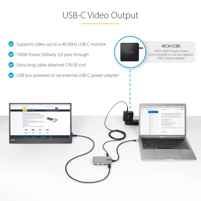 StarTech.com 4 prievadų USB-C šakotuvas su USB-C DP alt. režimo vaizdo išvestimi 4K 60Hz - 3x USB-A, 1x USB Type-C, 100W maitinimo tiekimas, USB 3.2 10Gbps, 30 cm laidas, nešiojamas USB šakotuvas
