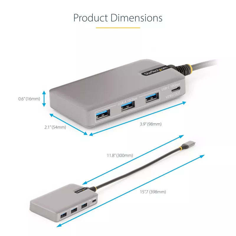 StarTech.com 4 prievadų USB-C šakotuvas su USB-C DP alt. režimo vaizdo išvestimi 4K 60Hz - 3x USB-A, 1x USB Type-C, 100W maitinimo tiekimas, USB 3.2 10Gbps, 30 cm laidas, nešiojamas USB šakotuvas