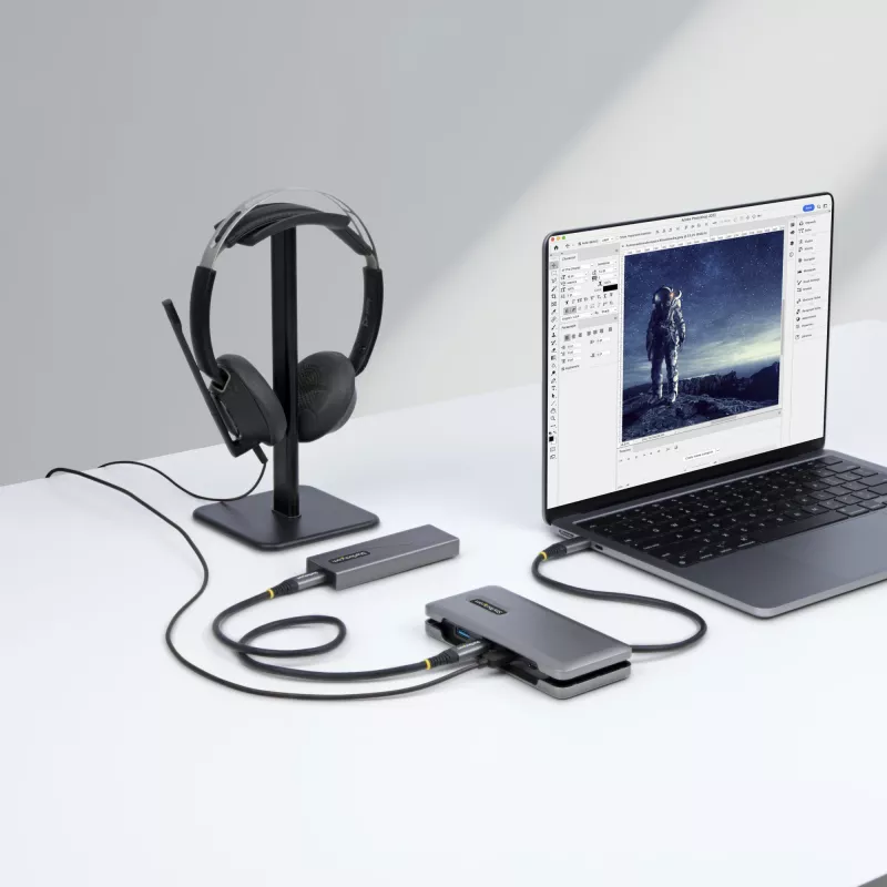 StarTech.com 4 prievadų USB-C šakotuvas - 1x USB-A ir 3x USB-C prievadai - USB 3.2 Gen 2 (10 Gbps) - maitinamas per magistralę - USB Type C šakotuvas su 12,6 col. / 32 cm apvyniojamu kabeliu - nešiojamasis USB-C į USB-A šakotuvas