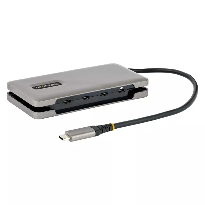 StarTech.com 4 prievadų USB-C šakotuvas, 4x USB-C prievadai, USB 3.2 Gen 2 (10 Gbit/s) – Nešiojamas USB C šakotuvas su 100 W maitinimo perdavimu – USB Type C šakotuvas su 12,6 col. / 32 cm apvyniojamu kabeliu