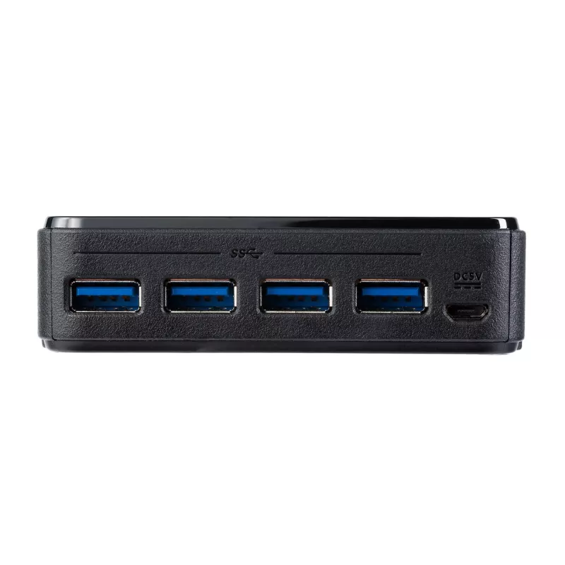 StarTech.com 4 į 4 USB 3.0 periferinių įrenginių bendrinimo komutatorius, 5 Gbit/s, Micro-USB Type-B, juodas, plastikinis, CE, FCC, REACH, 0–40 °C