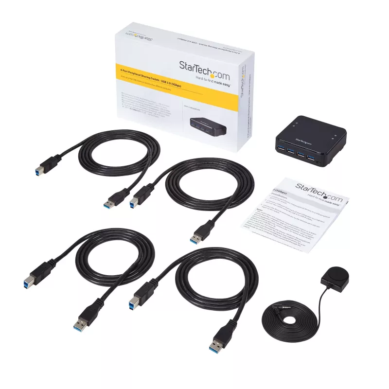 StarTech.com 4 į 4 USB 3.0 periferinių įrenginių bendrinimo komutatorius, 5 Gbit/s, Micro-USB Type-B, juodas, plastikinis, CE, FCC, REACH, 0–40 °C