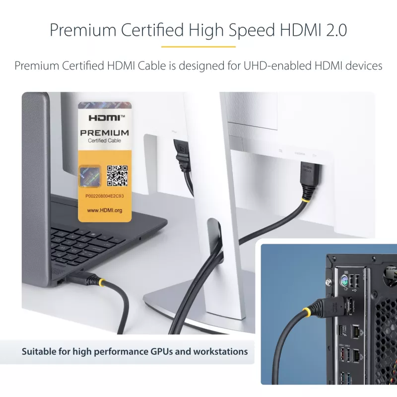 StarTech.com 3m (10ft) Premium sertifikuotas didelės spartos HDMI kabelis, 4K 60Hz/1440p 144Hz, HDR10/HDCP 2.2/ARC, 18Gbps, UHD HDMI 2.0 laidas televizoriui / monitoriui / ekranui, TPE apvalkalas