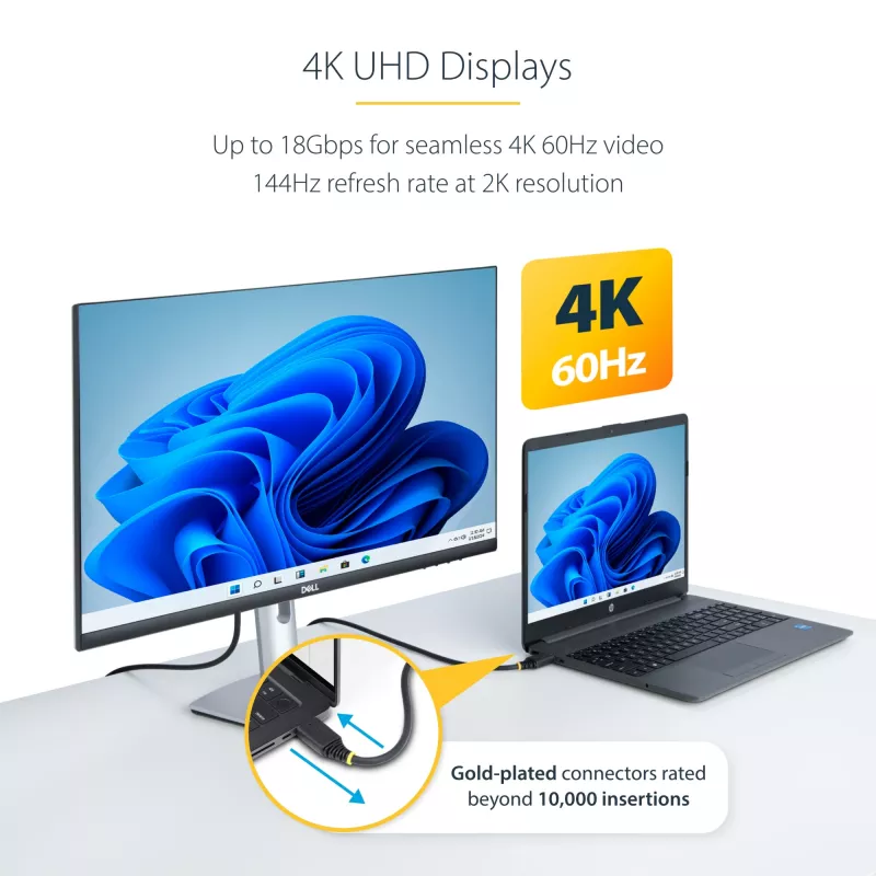 StarTech.com 3m (10ft) Premium sertifikuotas didelės spartos HDMI kabelis, 4K 60Hz/1440p 144Hz, HDR10/HDCP 2.2/ARC, 18Gbps, UHD HDMI 2.0 laidas televizoriui / monitoriui / ekranui, TPE apvalkalas