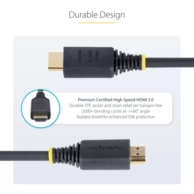StarTech.com 4m (13ft) Premium sertifikuotas didelės spartos HDMI laidas, 4K 60Hz/1440p 144Hz, HDR10/HDCP 2.2/ARC, 18Gbps, UHD HDMI 2.0 laidas televizoriui/monitoriui/ekranui, TPE apvalkalas