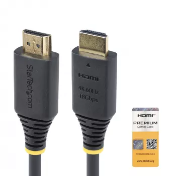 StarTech.com 1,6 pėd. (50 cm) Aukščiausios kokybės sertifikuotas didelės spartos HDMI laidas, 4K 60 Hz / 1440p 144 Hz, HDR10 / HDCP 2.2 / ARC, 18 Gbps, UHD HDMI 2.0 laidas televizoriui / monitoriui / ekranui, TPE apvalkalas