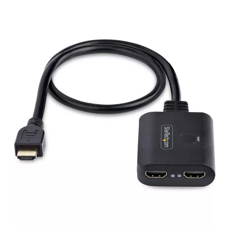 StarTech.com 2 prievadų HDMI dalytuvas, 4K 60Hz HDMI 2.0 vaizdas, 4K HDMI dalytuvas 1 į 2 išvestis, 1x2 HDMI ekrano/išvesties dalytuvas, HDR/HDCP, 20 colių (50 cm) įmontuotas HDMI kabelis