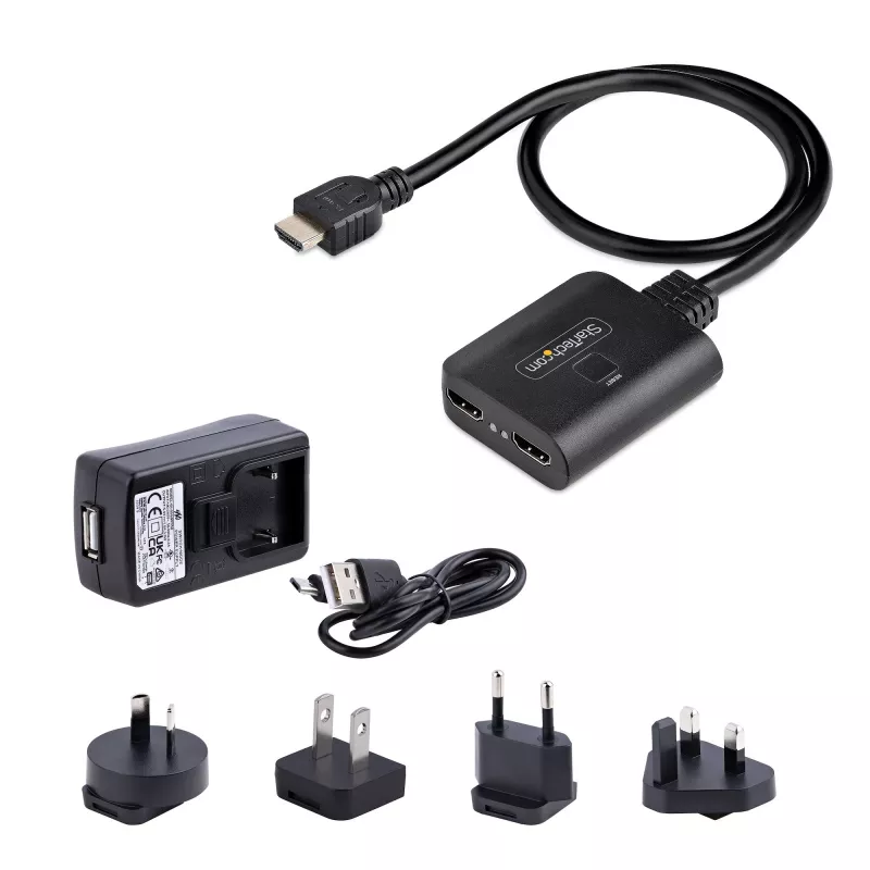 StarTech.com 2 prievadų HDMI dalytuvas, 4K 60Hz HDMI 2.0 vaizdas, 4K HDMI dalytuvas 1 į 2 išvestis, 1x2 HDMI ekrano/išvesties dalytuvas, HDR/HDCP, 20 colių (50 cm) įmontuotas HDMI kabelis