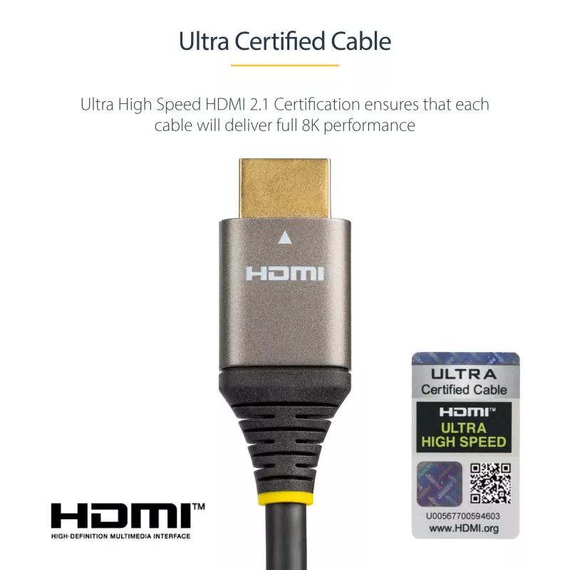 StarTech.com 5 m HDMI 2.1 laidas 8K – sertifikuotas itin didelės spartos HDMI laidas 48 Gbps – 8K 60 Hz / 4K 120 Hz HDR10+ eARC – itin didelės raiškos 8K HDMI laidas – monitoriui / televizoriui / ekranui – lanksti TPE apvalkalas