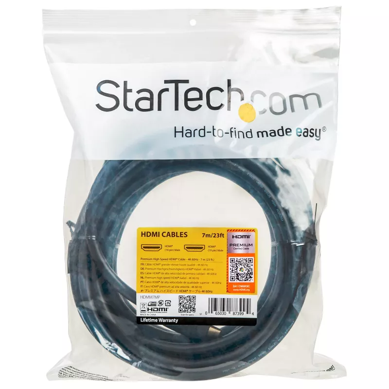 StarTech.com 23 pėdų (7 m) aukščiausios kokybės sertifikuotas HDMI 2.0 laidas su Ethernet – didelės spartos ultra HD 4K 60 Hz HDMI laidas HDR10 – ilgas HDMI laidas (kištukas/kištukas) – UHD monitoriams, televizoriams, ekranams