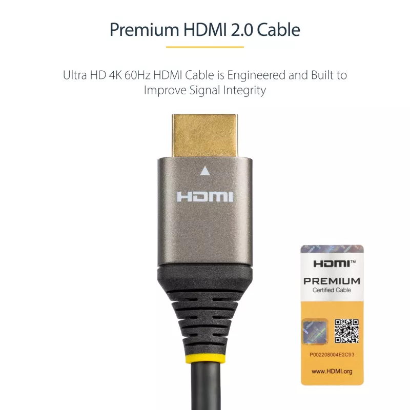 StarTech.com 5 m Premium sertifikuotas HDMI 2.0 laidas – didelės spartos Ultra HD 4K 60Hz HDMI laidas su Ethernet tinklu – HDR10, ARC – UHD HDMI vaizdo laidas – UHD monitoriams, televizoriams, ekranams – M/M