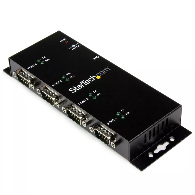 “StarTech.com” 4 prievadų USB į DB9 RS232 nuosekliojo ryšio adapterio šakotuvas – pramoninis DIN bėgelio ir sieninio montavimo