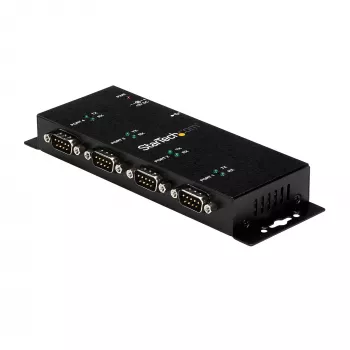 “StarTech.com” 4 prievadų USB į DB9 RS232 nuosekliojo ryšio adapterio šakotuvas – pramoninis DIN bėgelio ir sieninio montavimo