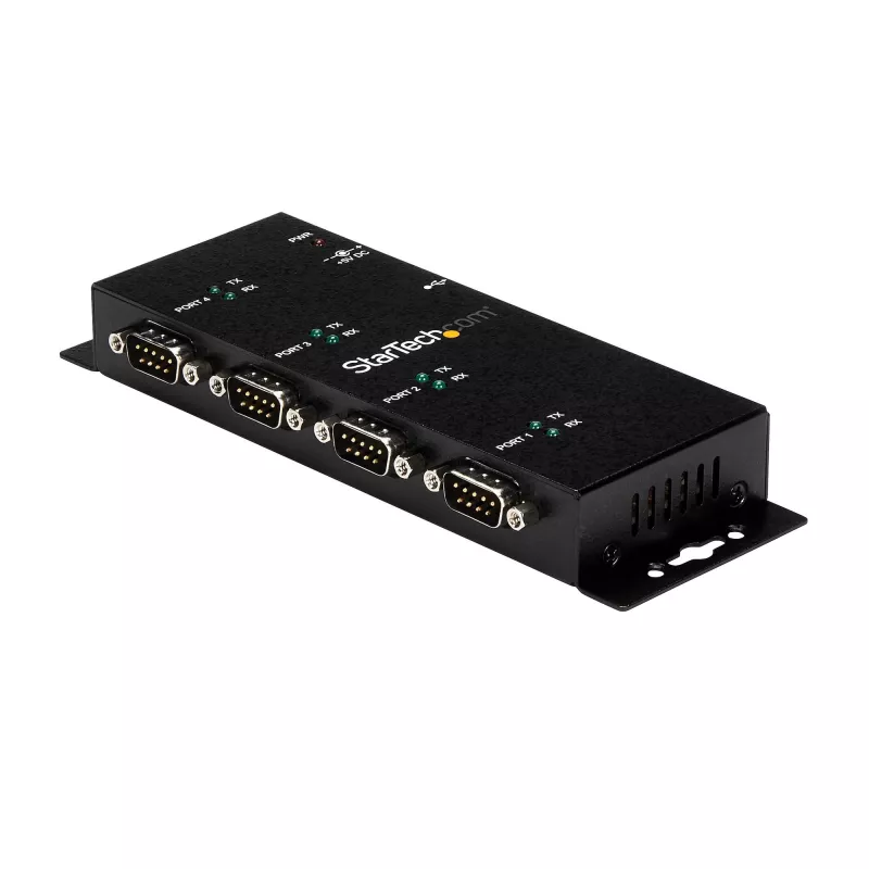 “StarTech.com” 4 prievadų USB į DB9 RS232 nuosekliojo ryšio adapterio šakotuvas – pramoninis DIN bėgelio ir sieninio montavimo