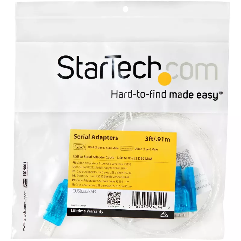 StarTech.com 3ft (91cm) 1 prievado USB į RS232 DB9 nuoseklusis adapterio laidas, USB į nuoseklųjį adapterį – M/M