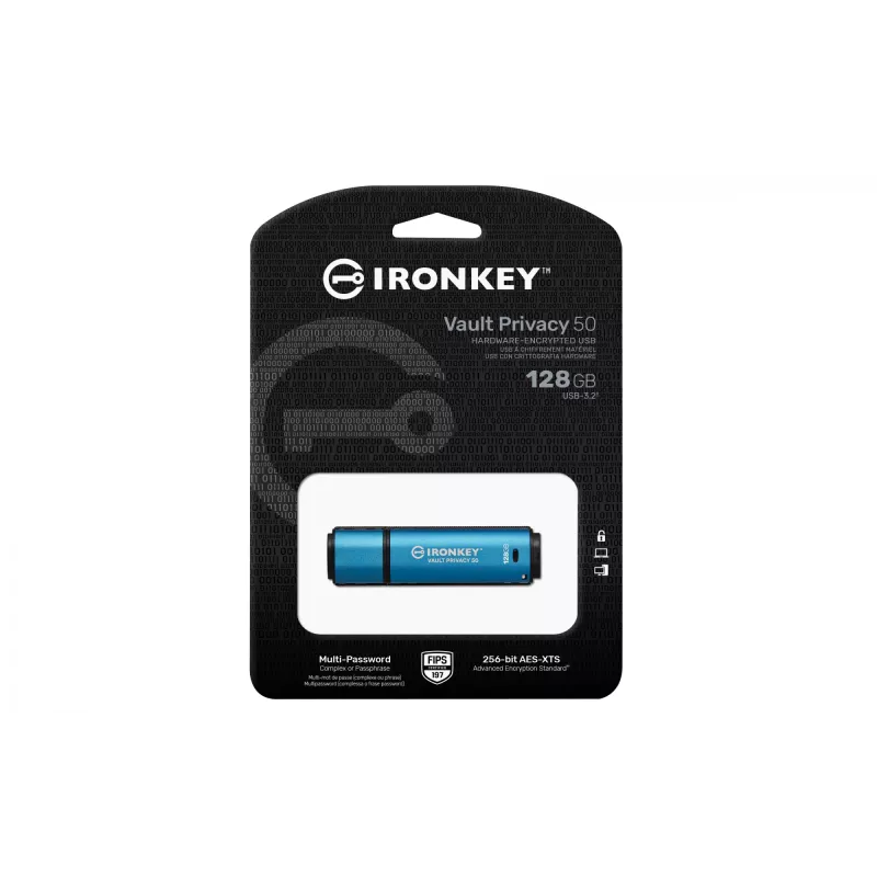 Kingston Technology IronKey 128 GB Vault Privacy 50 AES-256 šifruota, FIPS 197