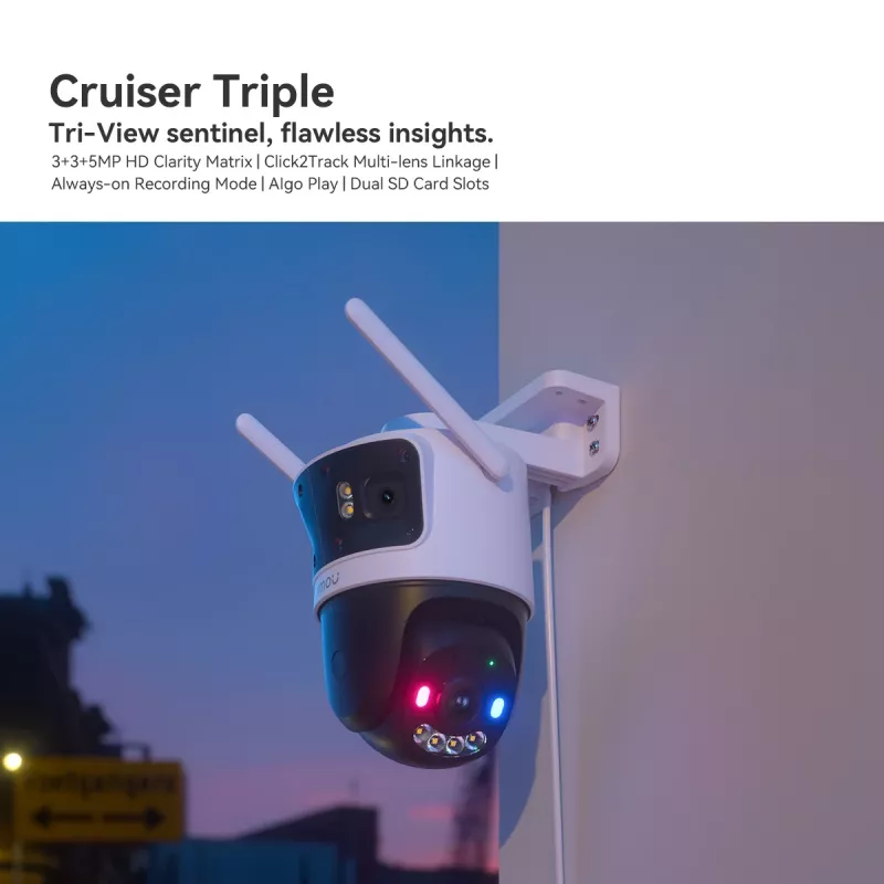 IP apsaugos kamera IMOU Cruiser Triple IPC-S7UP-11M0WED — 2880×1620, 6 mm, 8× skaitmeninis priartinimas, laidinis ir belaidis, lauko, lubų/sienos montavimas
