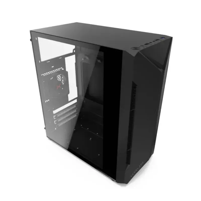 PC korpusas KRUX Astro Cube Juoda — kubo formos korpusas, palaiko micro ATX / mini‑ITX, 1 × 3,5 colio + 2 × 2,5 colio nišos, šoninis langas, maks. maitinimo blokas 28 cm, maks. aušintuvo aukštis 136 mm