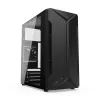 PC korpusas KRUX Astro Cube Juoda — kubo formos korpusas, palaiko micro ATX / mini‑ITX, 1 × 3,5 colio + 2 × 2,5 colio nišos, šoninis langas, maks. maitinimo blokas 28 cm, maks. aušintuvo aukštis 136 mm